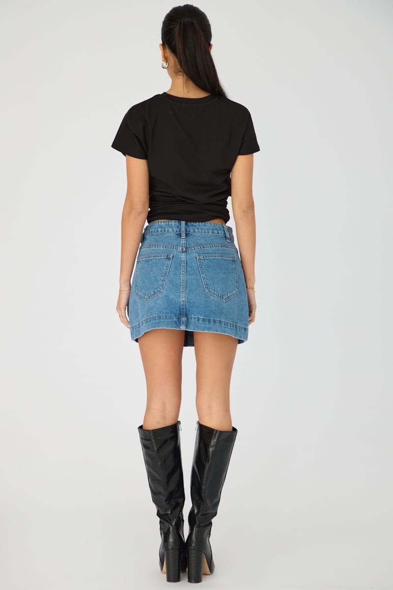 Denim Mini Skirt Mid Rise Longline for Ally Fashion