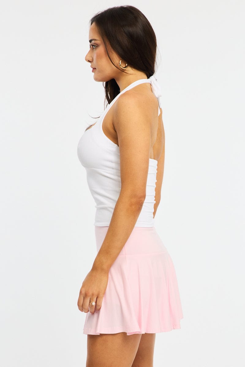 Pink Mini Skort Skirt Elasticated Waist Shorts Lined for Ally Fashion