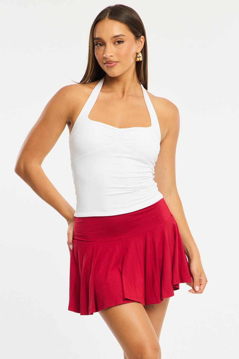 Red Mini Skort Skirt Elasticated Waist Shorts Lined for Ally Fashion