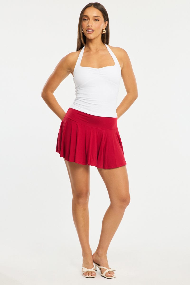 Red Mini Skort Skirt Elasticated Waist Shorts Lined for Ally Fashion