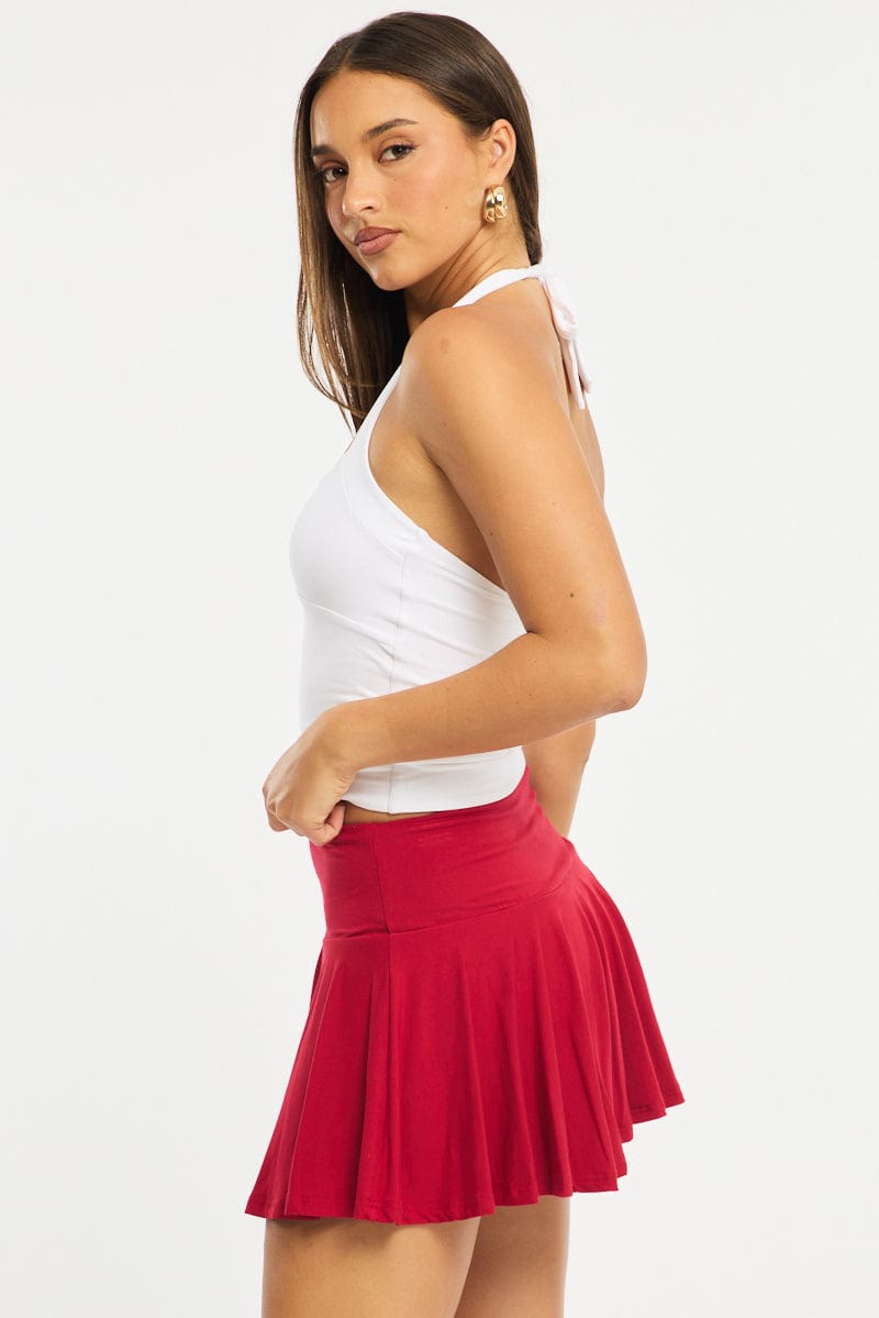 Red Mini Skort Skirt Elasticated Waist Shorts Lined for Ally Fashion