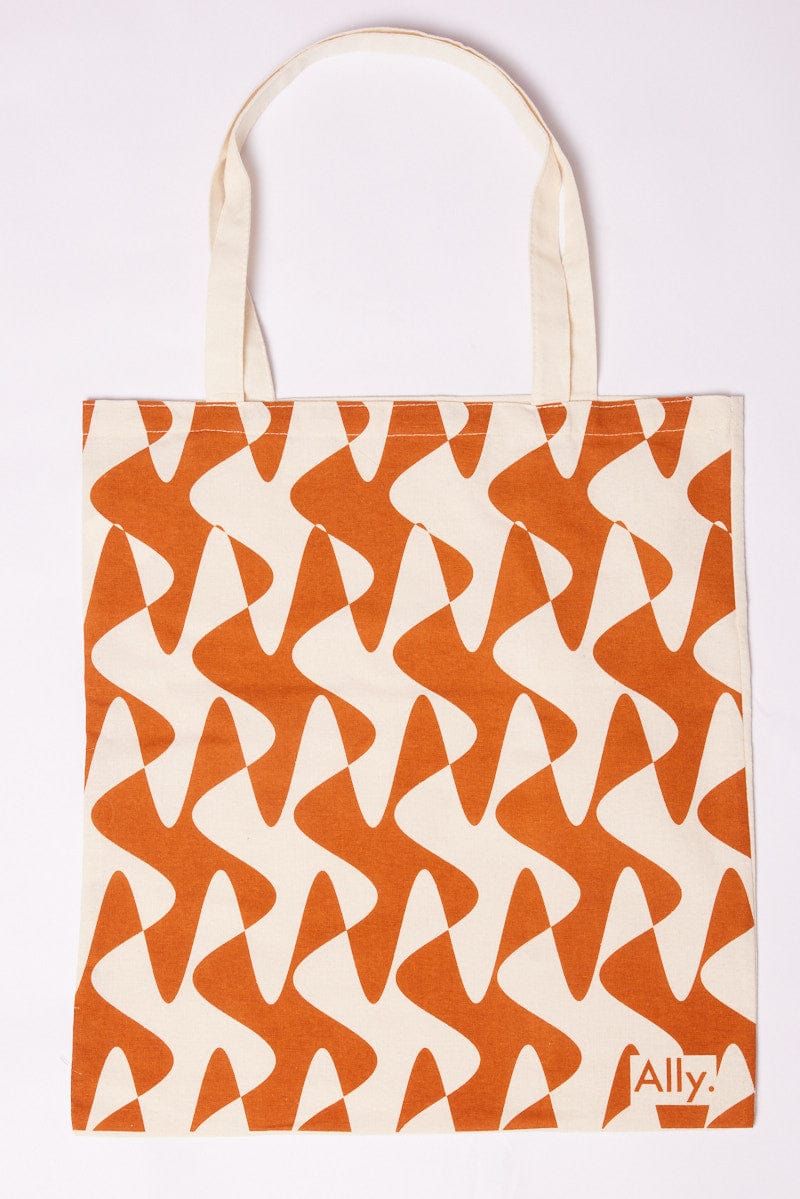 Brown Print Tote Bag Printed Flow Rider for Ally Fashion