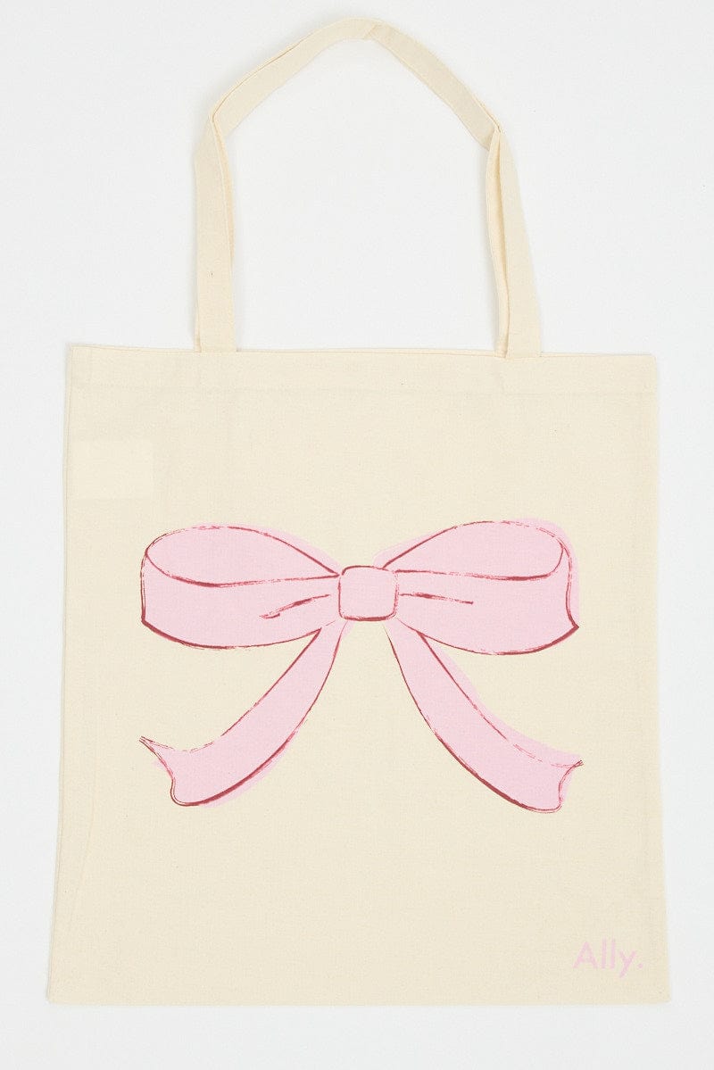 Pink Print Tote Bag Printed Bow Croquettecore for Ally Fashion