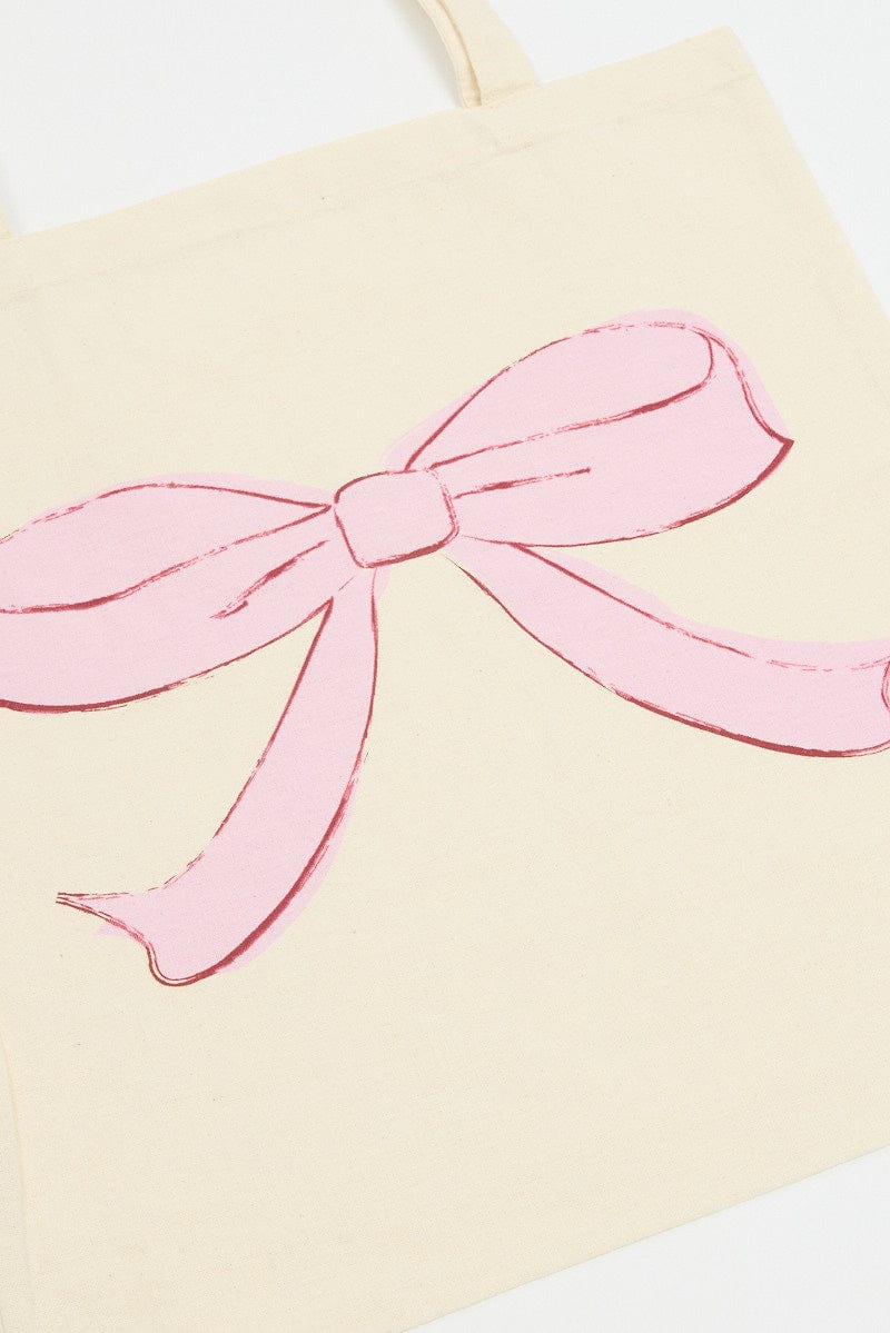 Pink Print Tote Bag Printed Bow Croquettecore for Ally Fashion