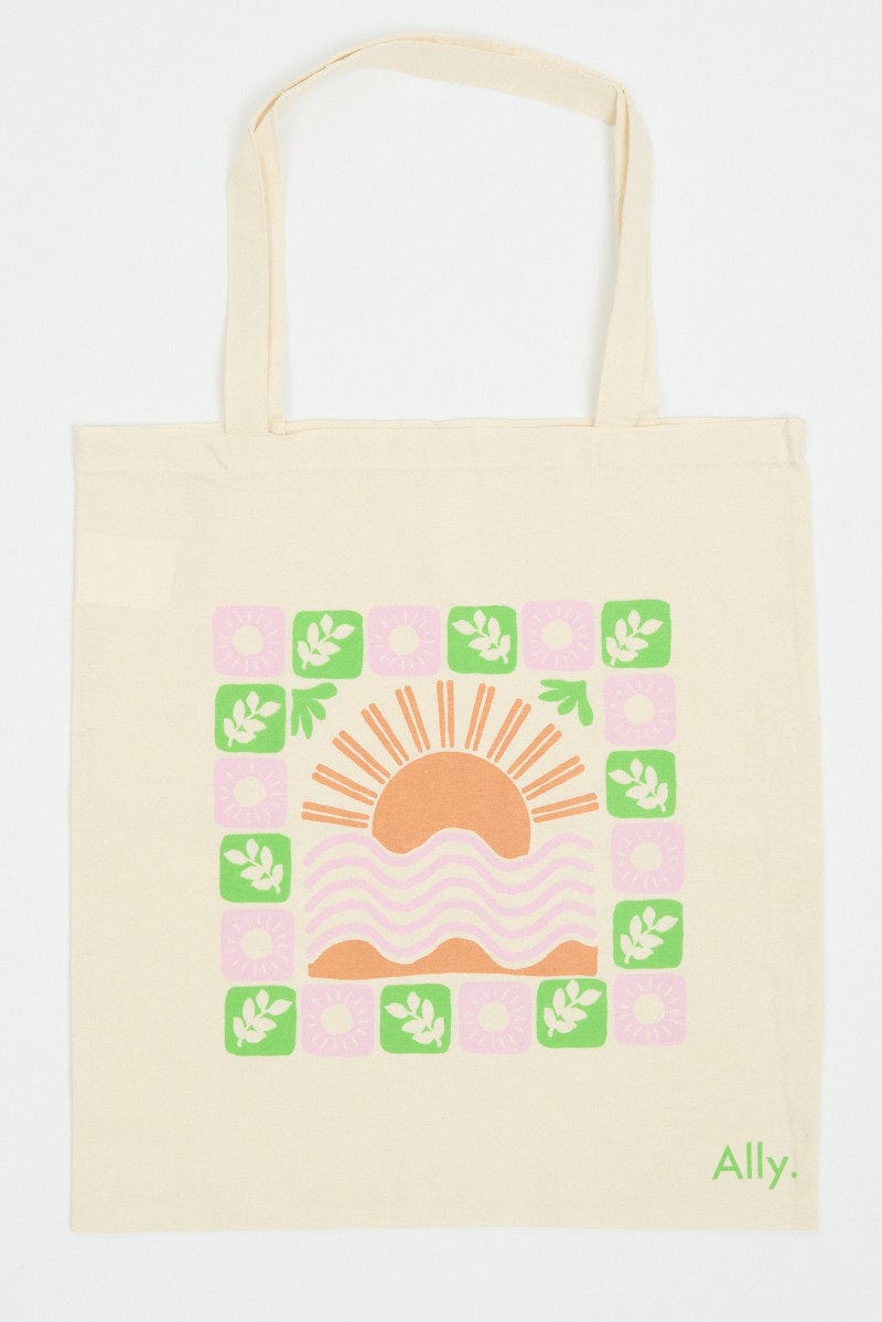 Multi Abstract Tote Bag Printed Sunset for Ally Fashion