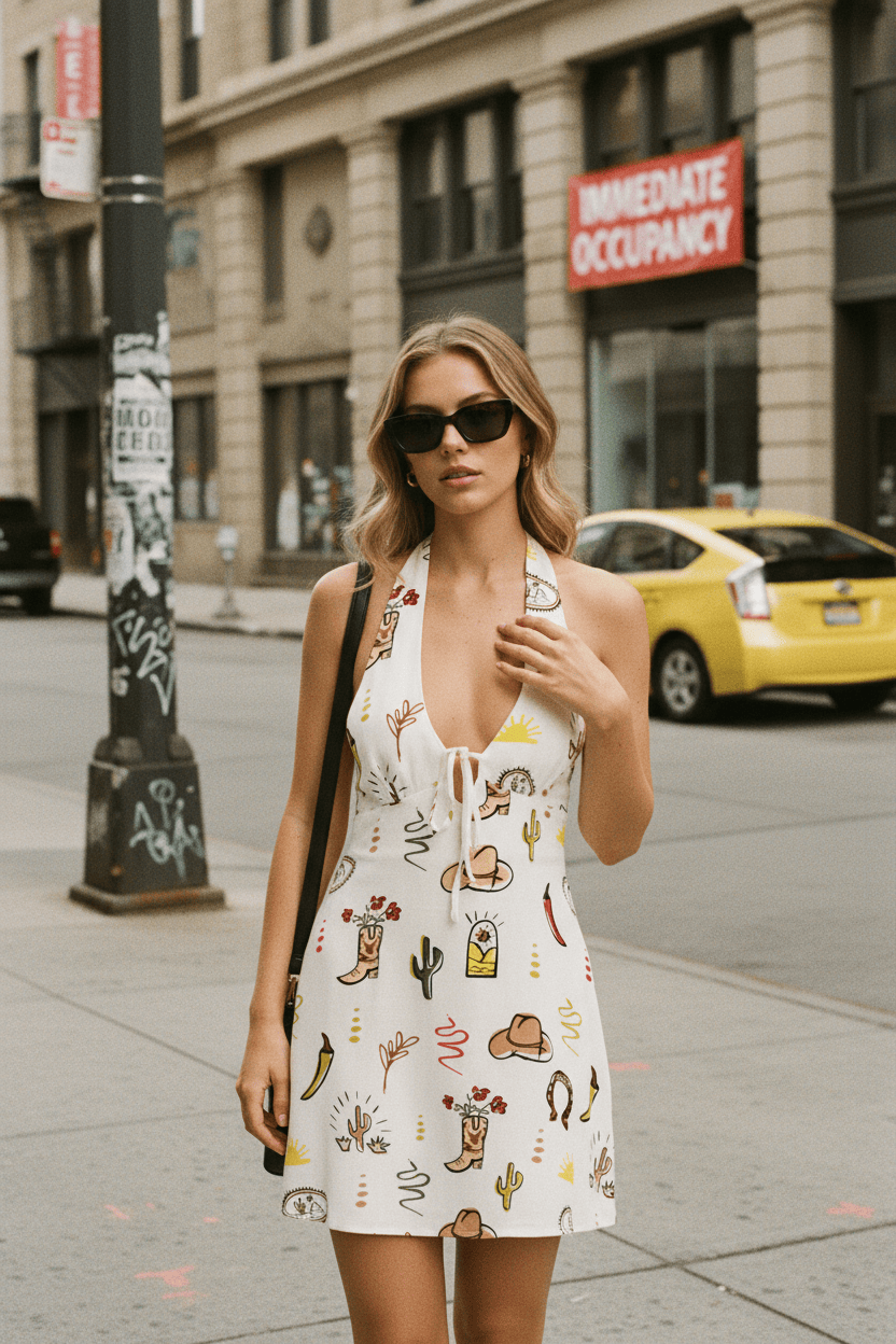 Multi Abstract Halter Neck Dress Mini