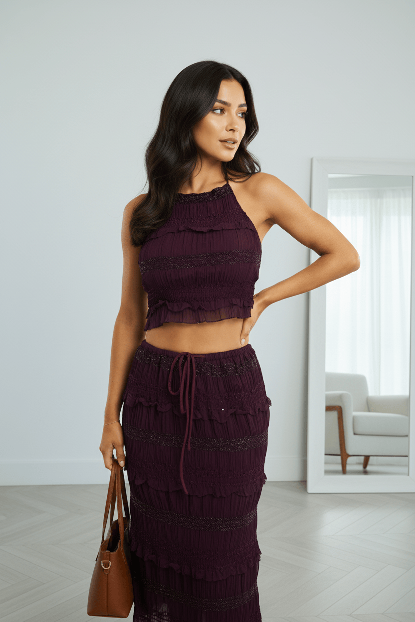 Red Halter Cropped Top Sleeveless Textured
