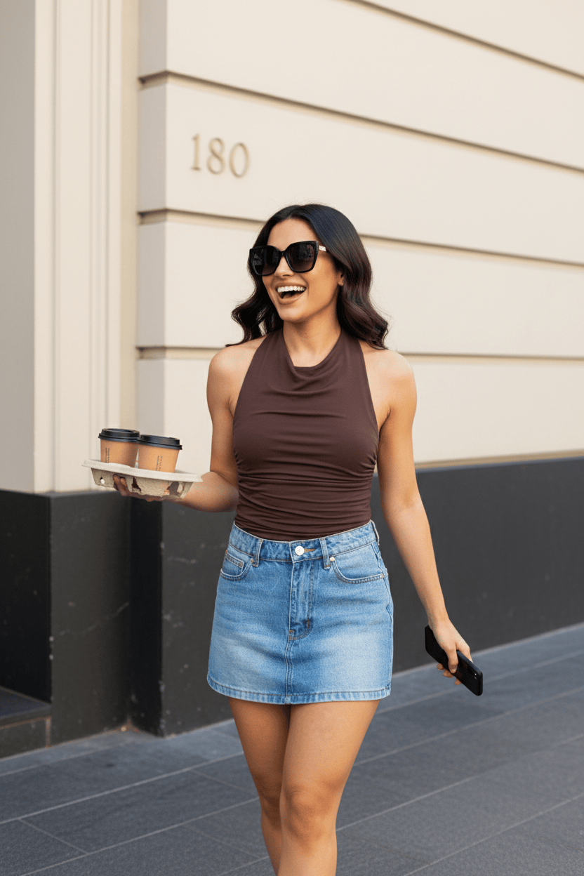 Brown High Neck Top Sleeveless
