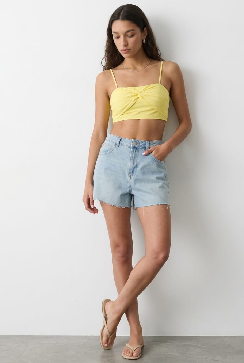 Yellow Crop Top Adjustable Straps Cotton for Ally Fashion