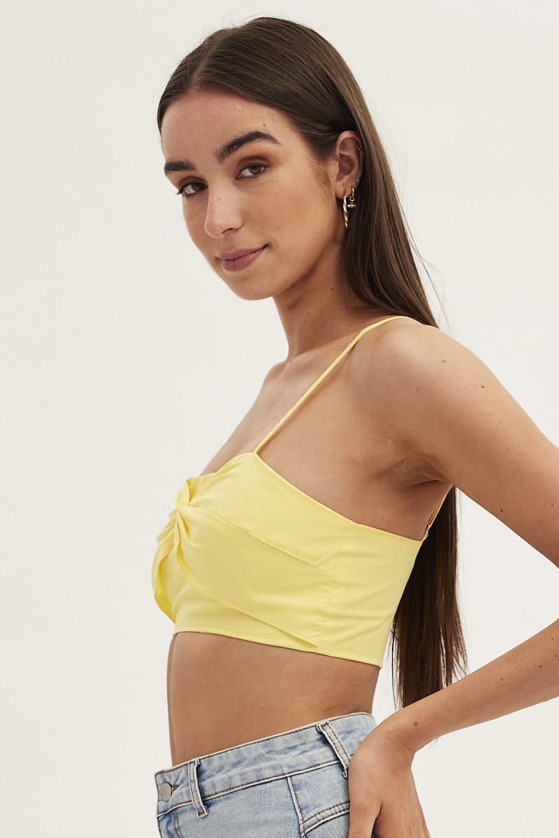 Yellow Crop Top Adjustable Straps Cotton for Ally Fashion