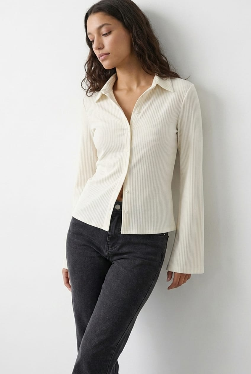 White Stripe Shirt Long Sleeve Collared Button Up Pinstripe for Ally Fashion