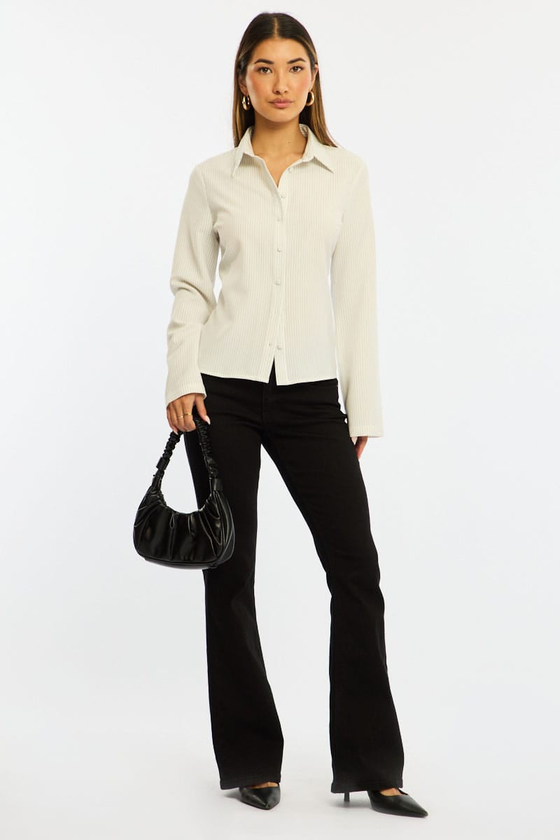 White Stripe Shirt Long Sleeve Collared Button Up Pinstripe for Ally Fashion