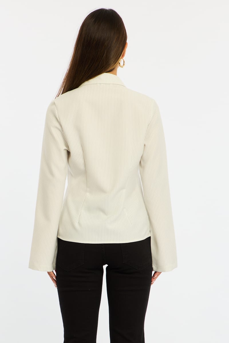 White Stripe Shirt Long Sleeve Collared Button Up Pinstripe for Ally Fashion