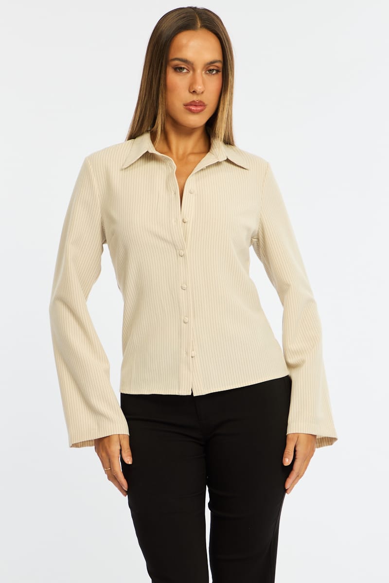 Yellow Stripe Shirt Long Sleeve Collared Button Up Pinstripe for Ally Fashion