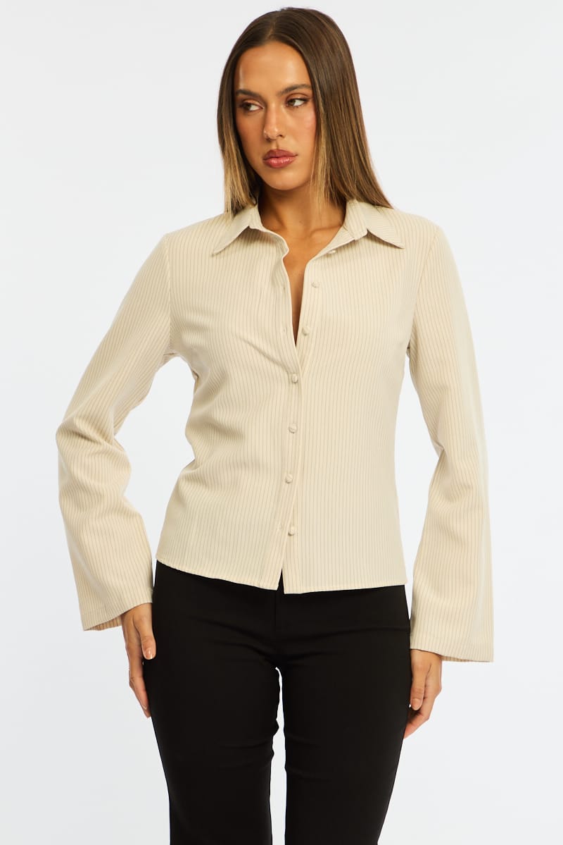 Yellow Stripe Shirt Long Sleeve Collared Button Up Pinstripe for Ally Fashion