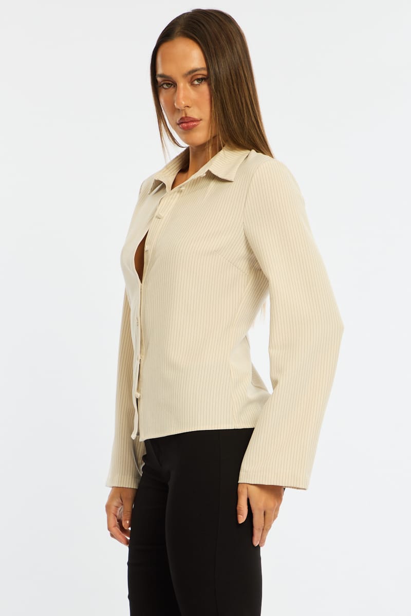 Yellow Stripe Shirt Long Sleeve Collared Button Up Pinstripe for Ally Fashion