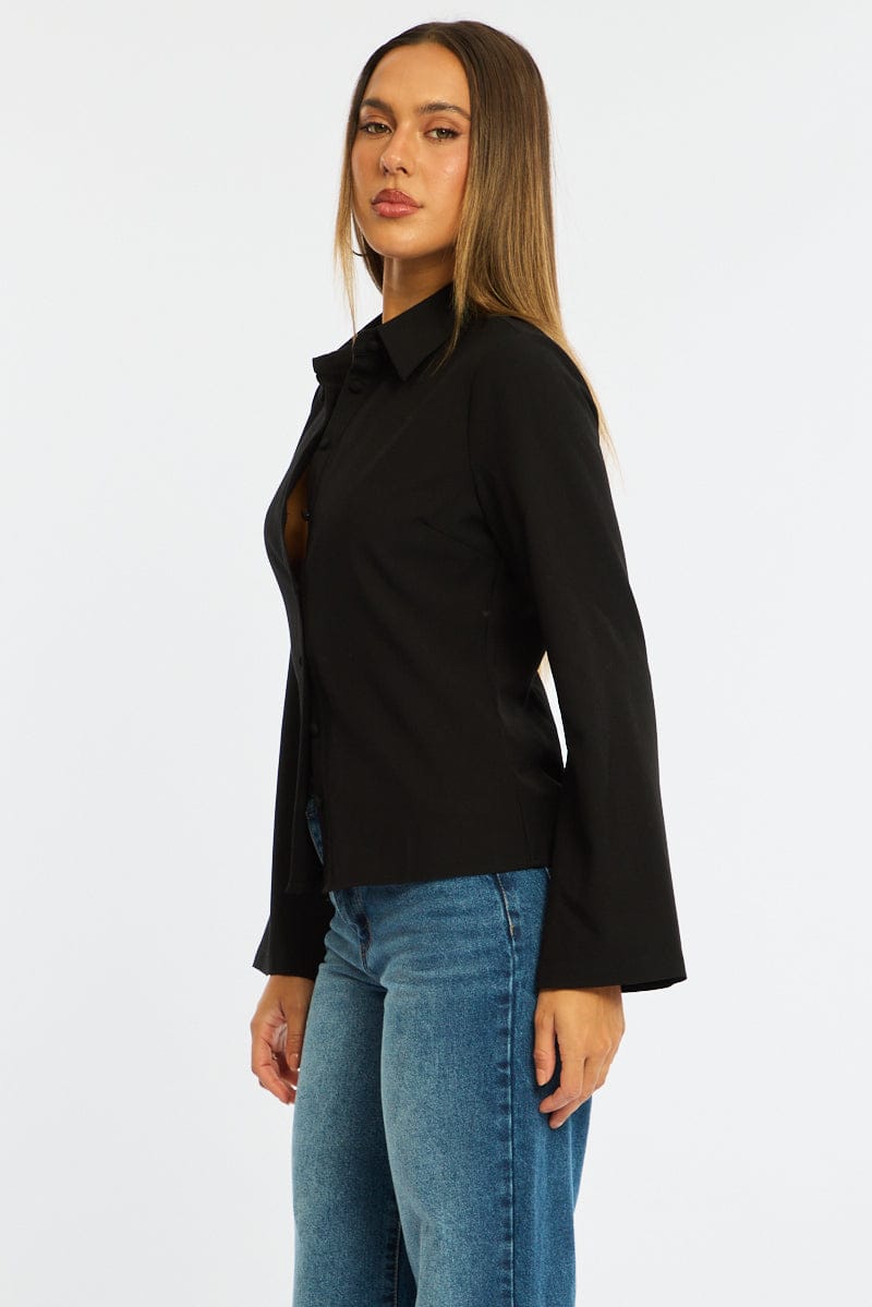 Black Shirt Long Sleeve Collared Button Up for Ally Fashion
