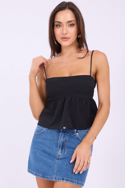 Black Peplum Cami Sleeveless Babydoll | Ally Fashion