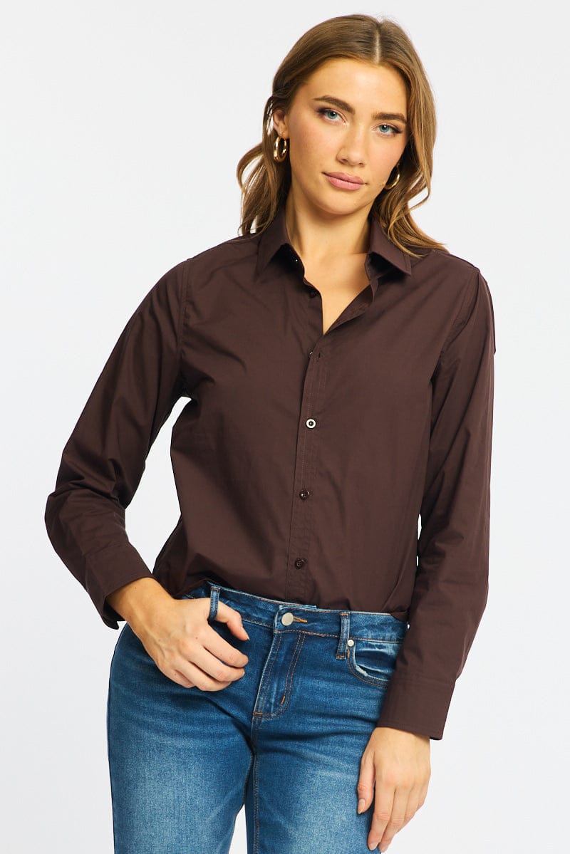 Brown Smart Fit Shirt Long Sleeves Collared for Ally Fashion