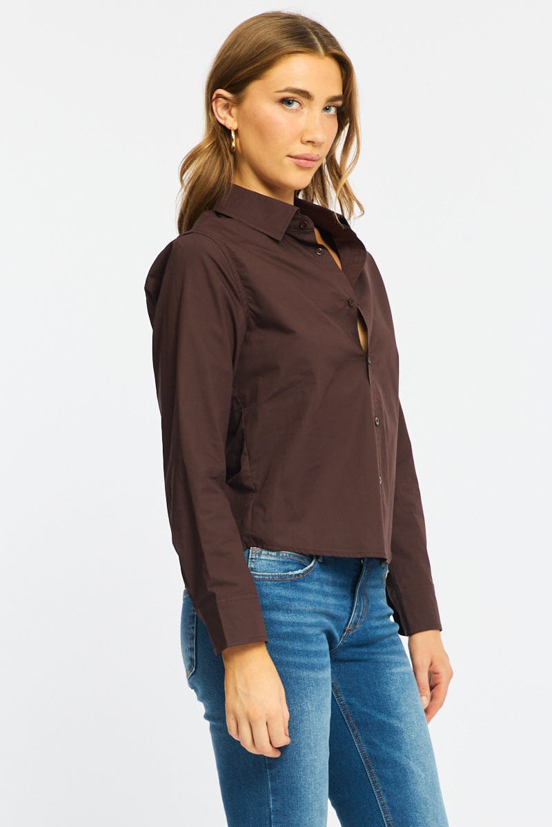 Brown Smart Fit Shirt Long Sleeves Collared for Ally Fashion