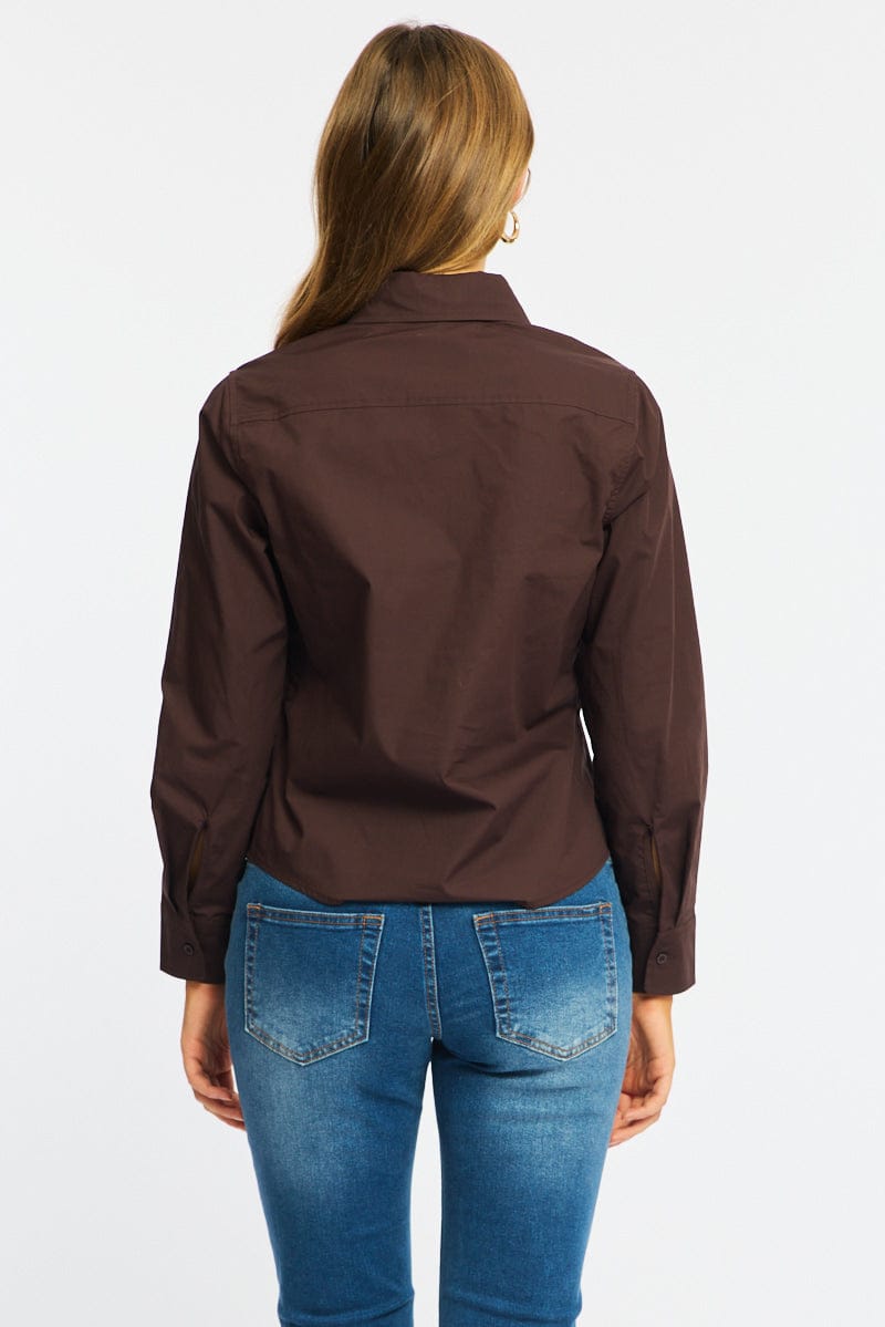 Brown Smart Fit Shirt Long Sleeves Collared for Ally Fashion