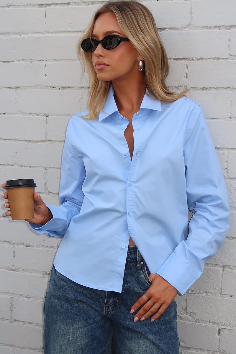 Blue Smart Fit Shirt Long Sleeves Collared for Ally Fashion