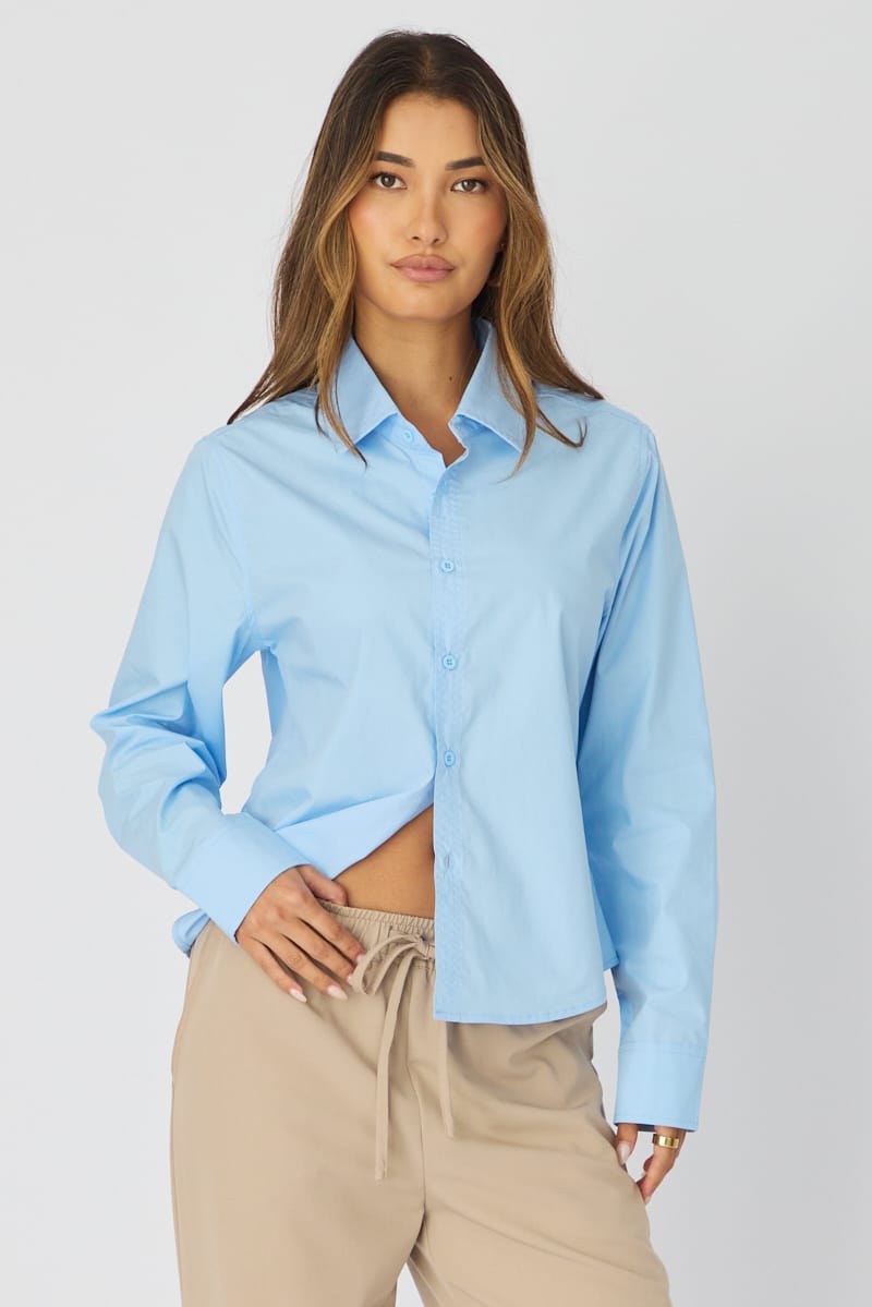 Blue Smart Fit Shirt Long Sleeves Collared for Ally Fashion