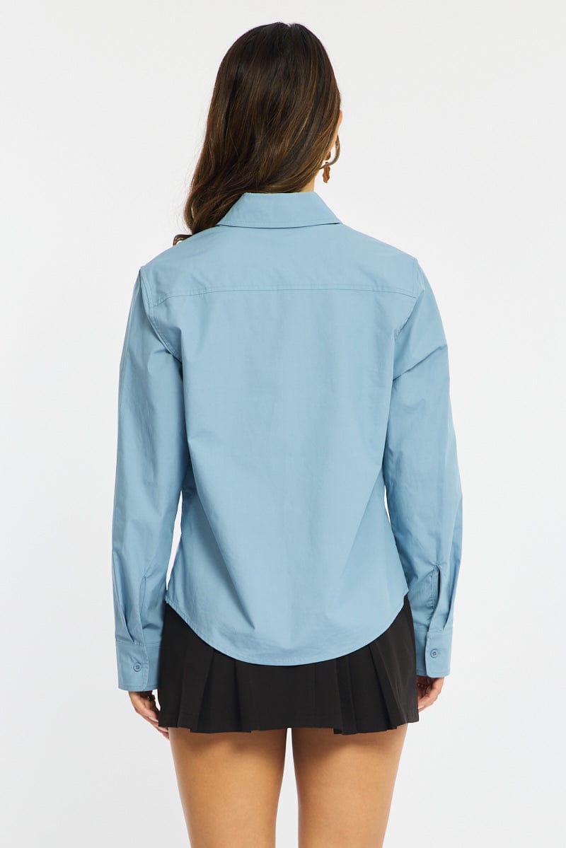 Blue Smart Fit Shirt Long Sleeves Collared for Ally Fashion