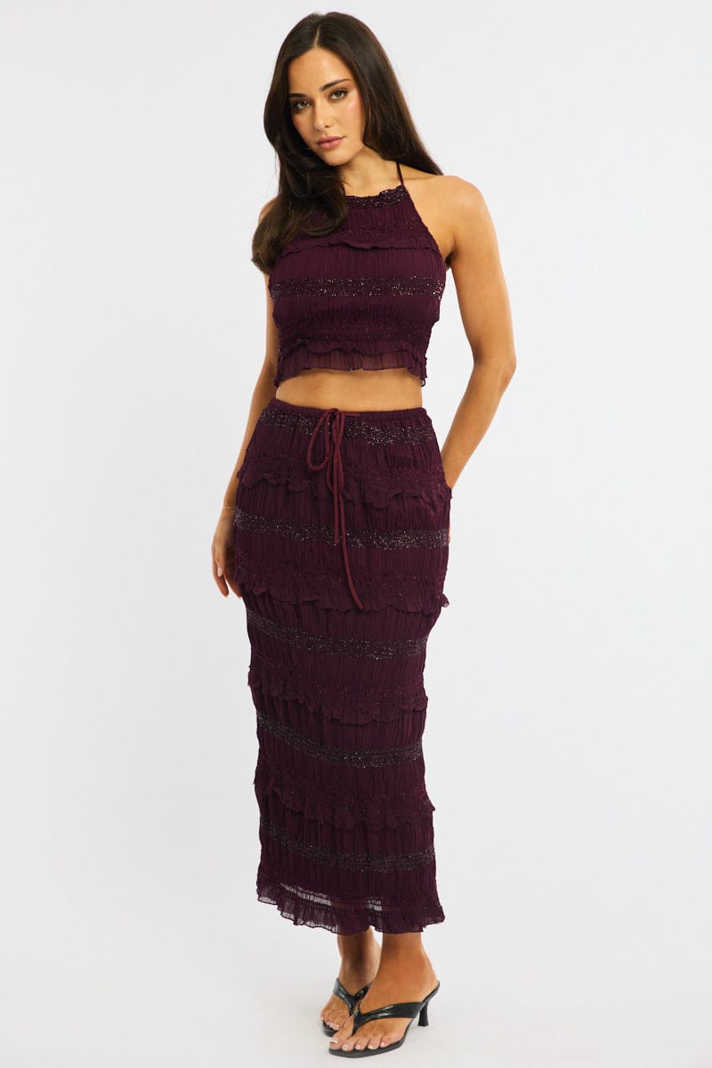 Red Halter Cropped Top Sleeveless Textured for Ally Fashion