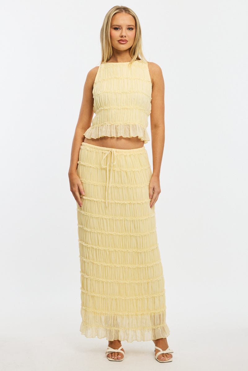 Yellow Shirred Singlet Boat Neck Longline for Ally Fashion
