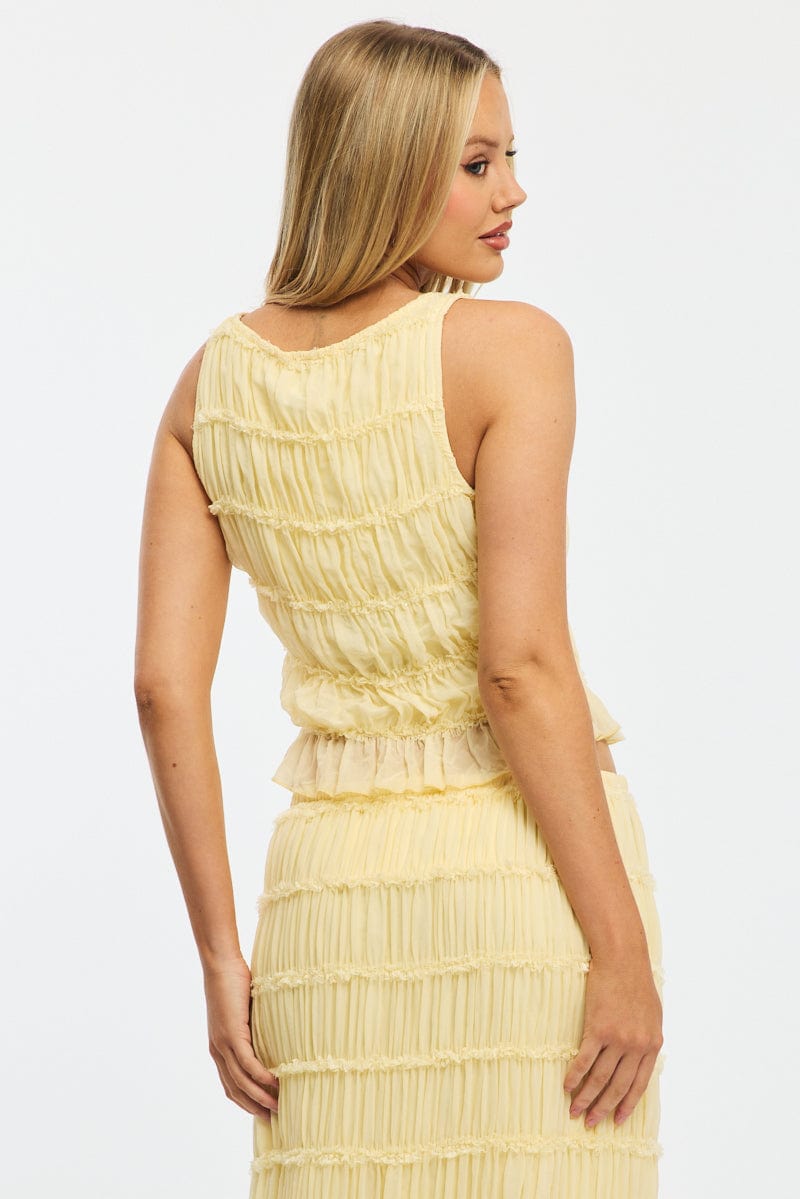 Yellow Shirred Singlet Boat Neck Longline for Ally Fashion