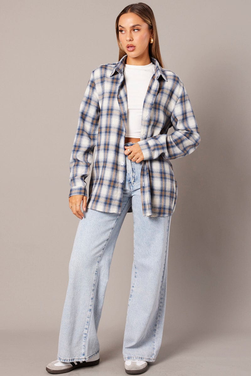 Blue Check Relaxed Shirt Long Sleeve for Ally Fashion