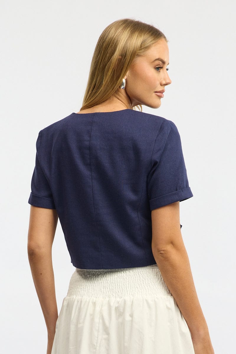 Blue Button Top Blue Tailored Button Up Top | Ally Fashion