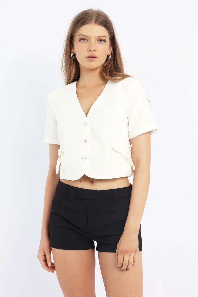 White Tailored Button Up Top | Ally Fashion