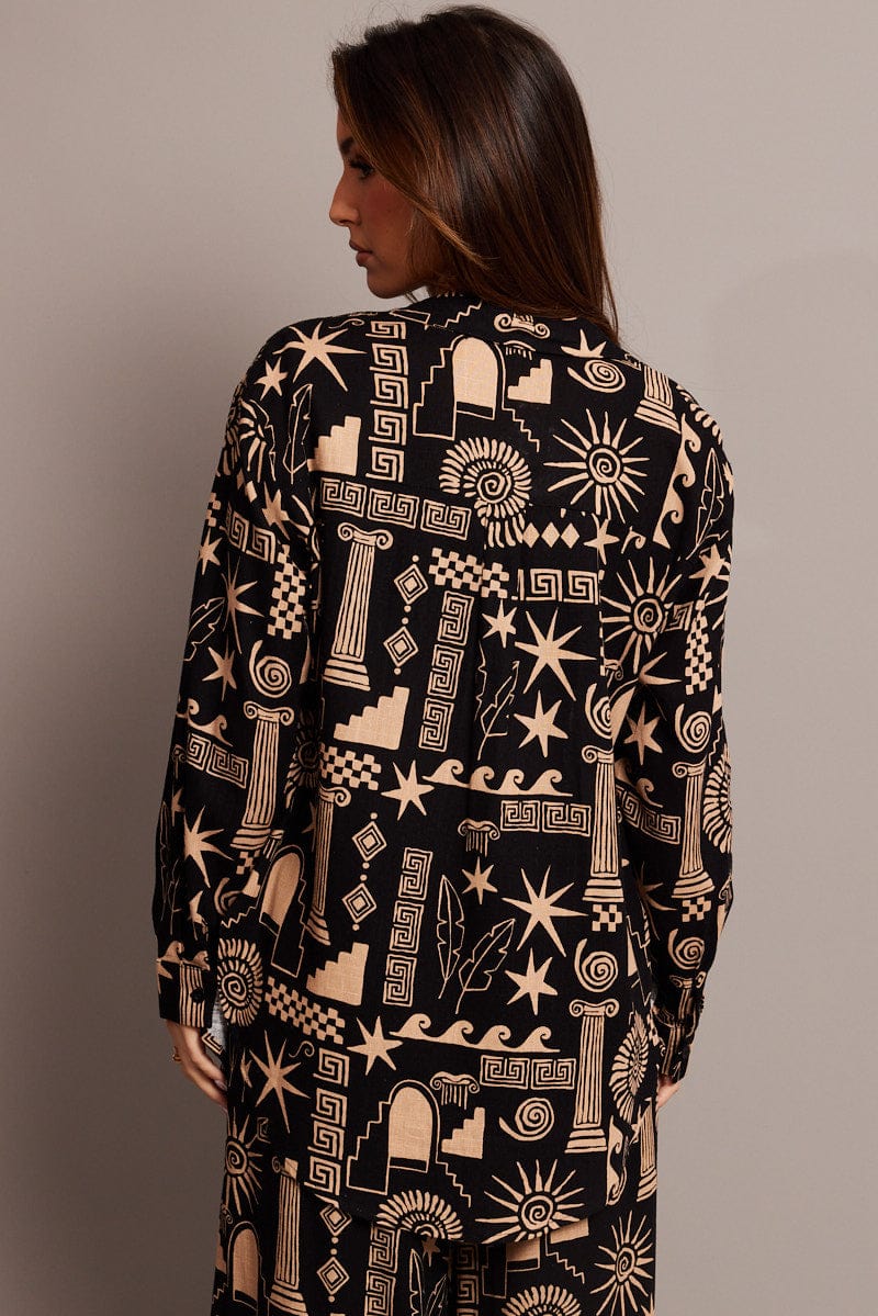 Black Abstract Relaxed Shirt Long Sleeve for Ally Fashion