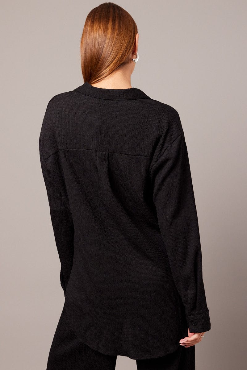 Black Textured Shirt Long Sleeve for Ally Fashion