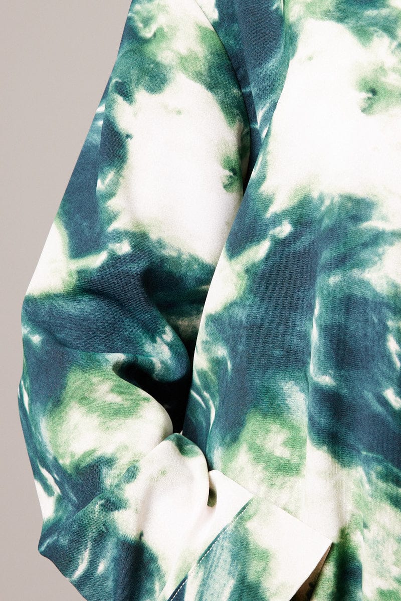 Green Abstract Relaxed Shirt Long Sleeve for Ally Fashion