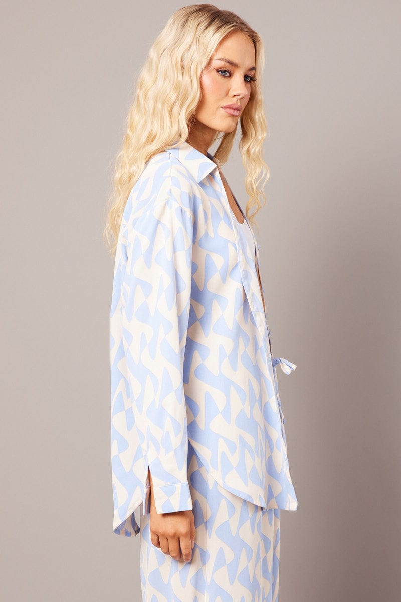 Blue Abstract Relaxed Shirt Long Sleeve for Ally Fashion