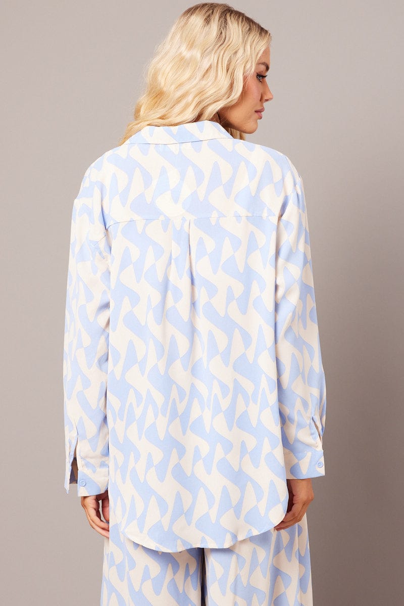 Blue Abstract Relaxed Shirt Long Sleeve for Ally Fashion
