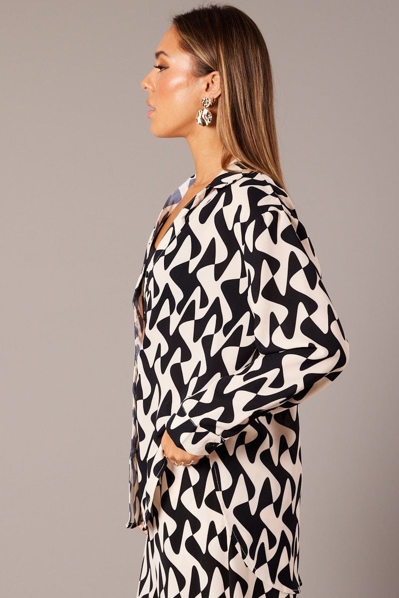 Black Abstract Relaxed Shirt Long Sleeve for Ally Fashion