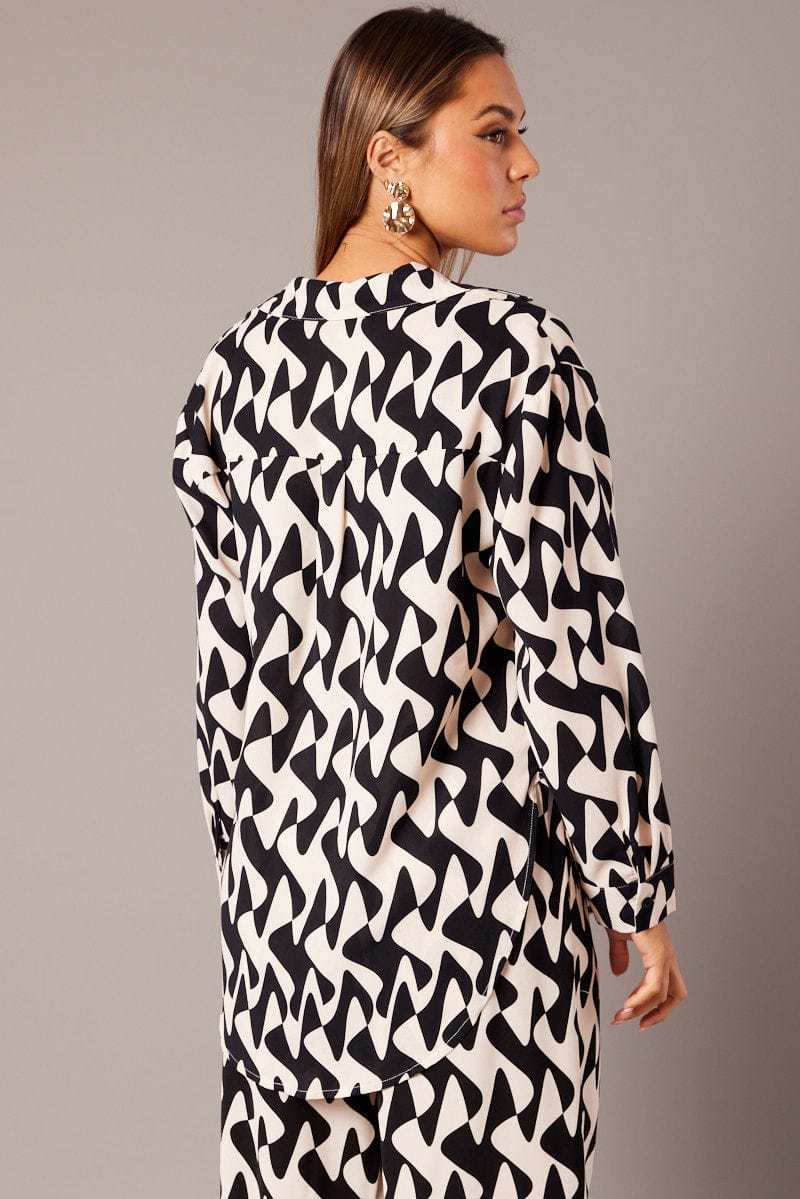 Black Abstract Relaxed Shirt Long Sleeve for Ally Fashion