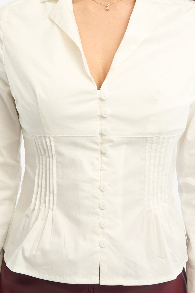 White Long Sleeve Shirt Lapel Collar Button Up for Ally Fashion