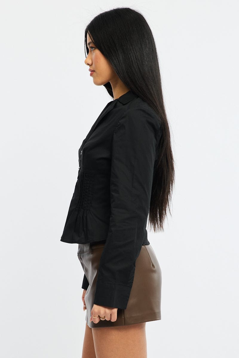 Black Long Sleeve Shirt Lapel Collar Button Up for Ally Fashion