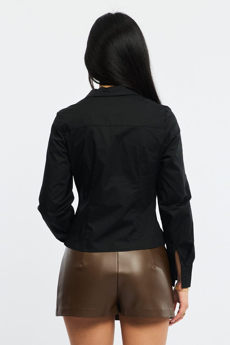 Black Long Sleeve Shirt Lapel Collar Button Up for Ally Fashion