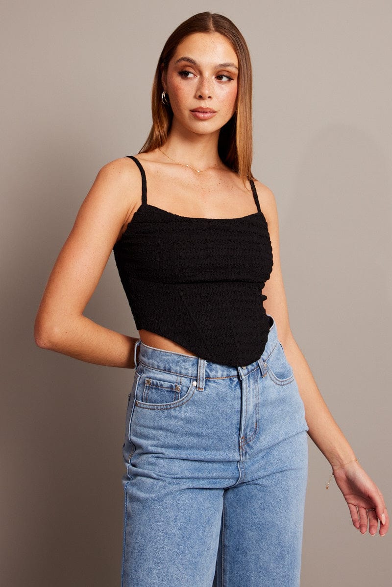 Black Cami Top Sleeveless Textured for Ally Fashion