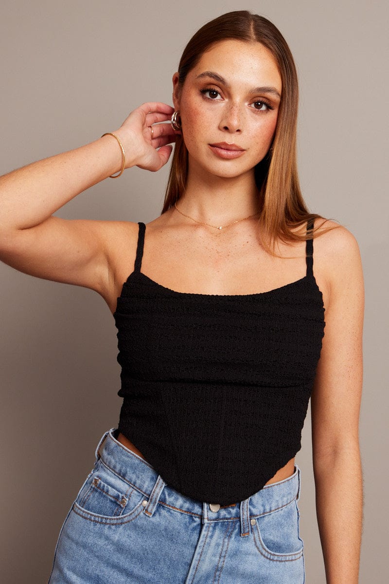 Black Cami Top Sleeveless Textured for Ally Fashion