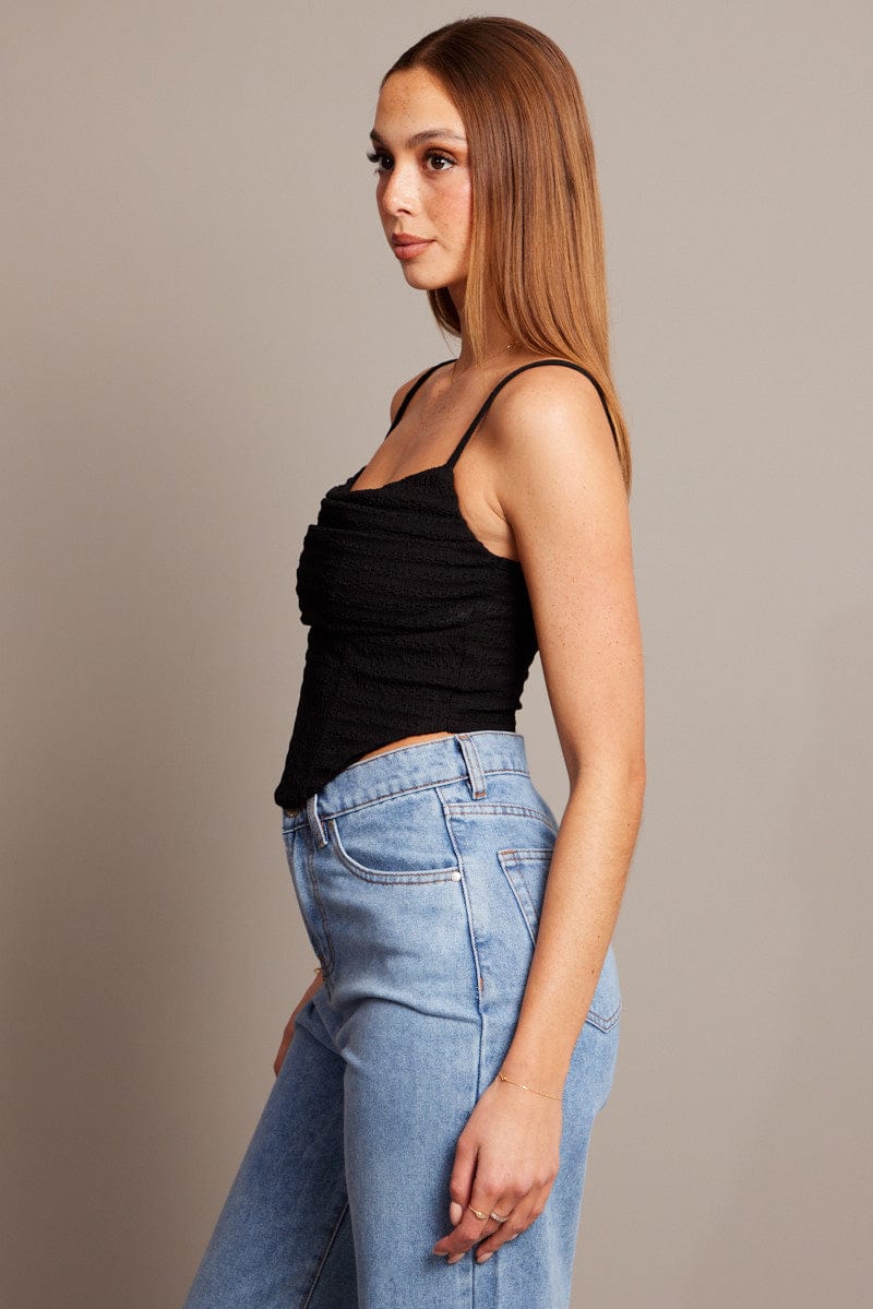 Black Cami Top Sleeveless Textured for Ally Fashion