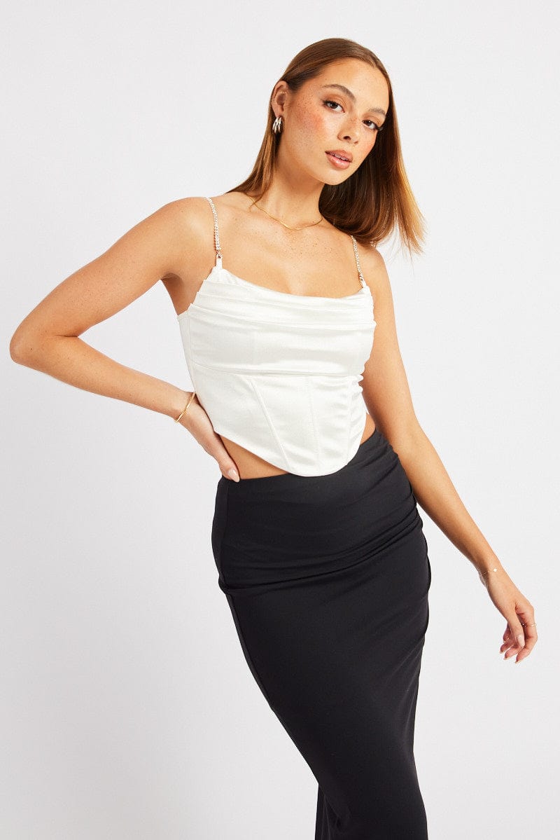 White Satin Cowl Cami Top for Ally Fashion