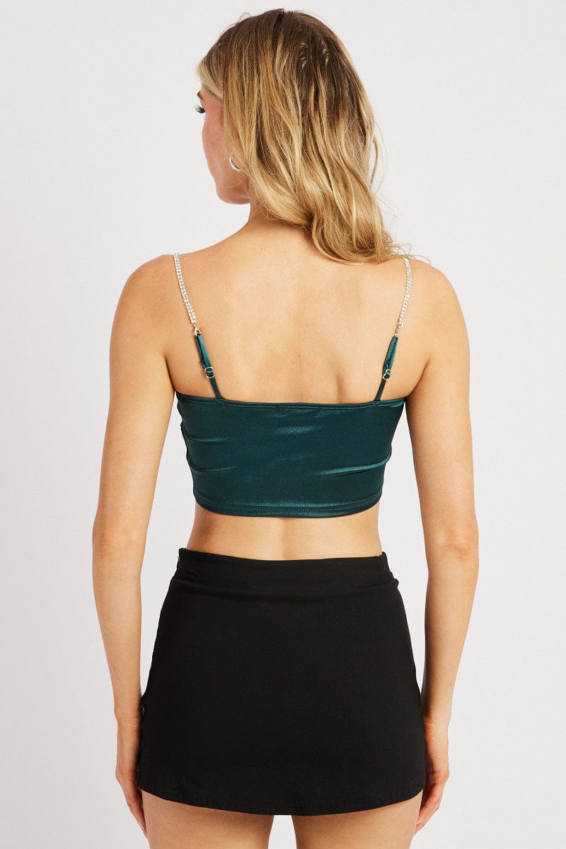 Green Satin Cowl Cami Top for Ally Fashion