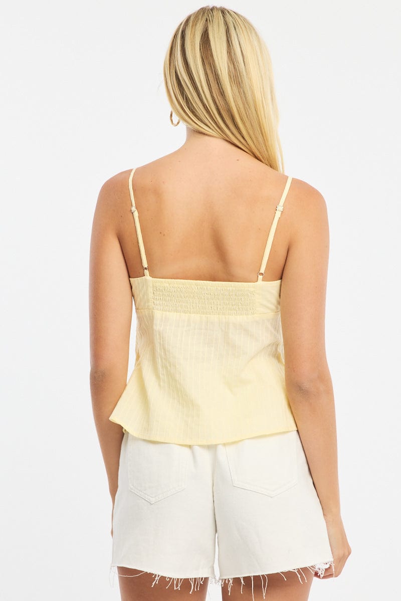 Yellow Cami Sleeveless V-neck Lace Detail Cotton for Ally Fashion